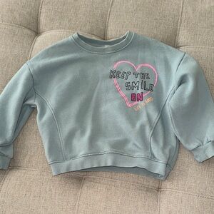 Zara Blue Sweatshirt with Pink Heart Design